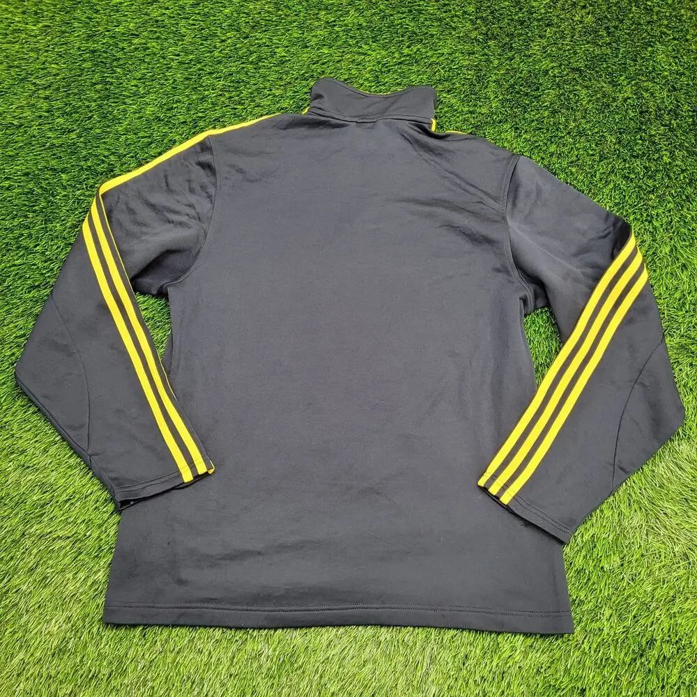 ADIDAS Trefoil 1/4 Zip Jacket Large 22x28 Navy Yellow Trim